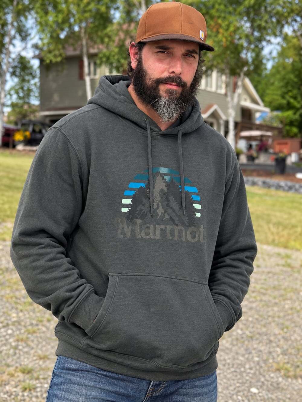 Marmot Mountain Graphic Hoodie Size XXL Gray Pullover Sweatshirt